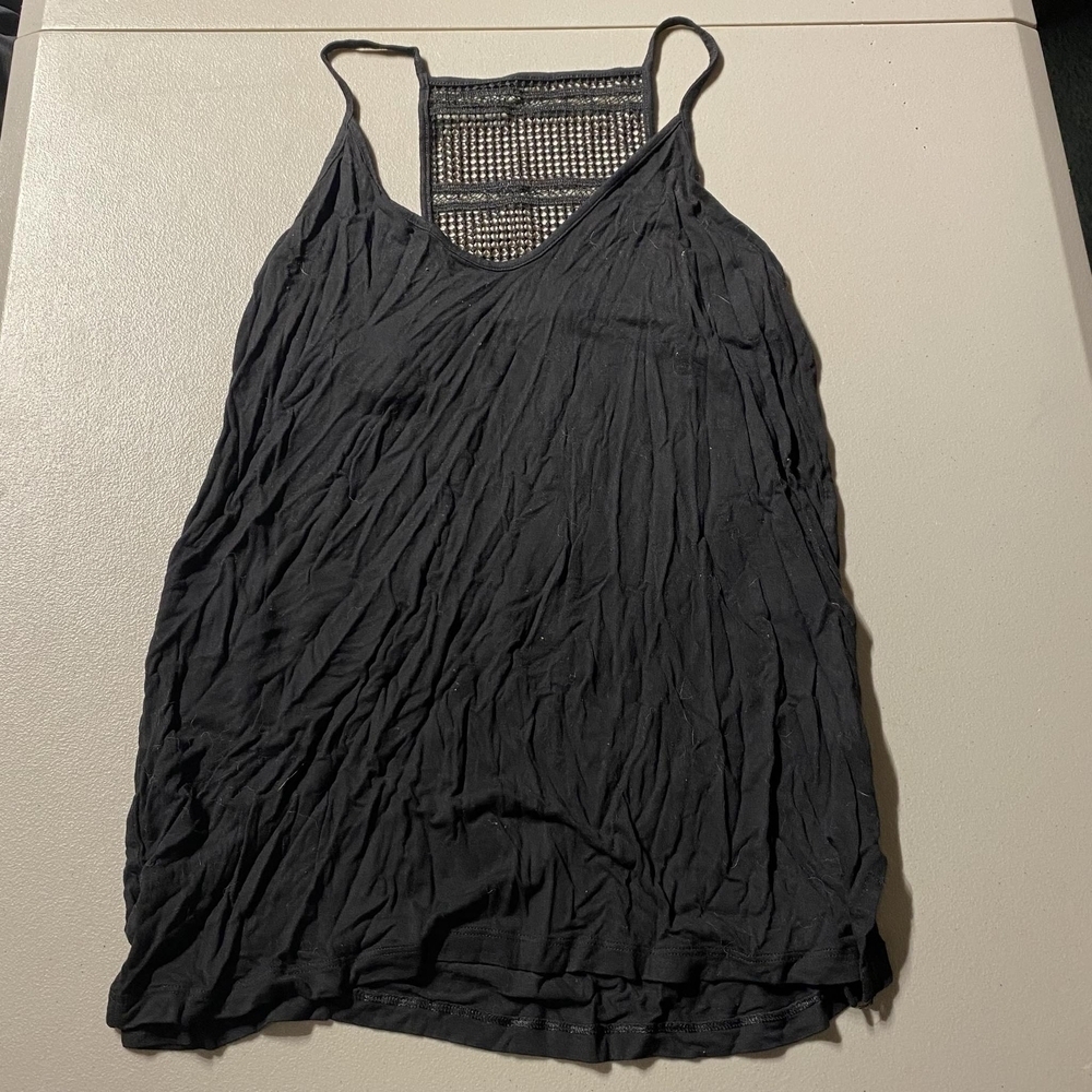 Old Navy Black Sleeveless Tank Top Women's Medium M Netted Lace Back Strappy EUC